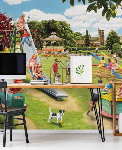 old view of a children's park wallpaper