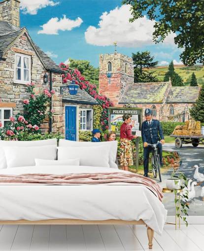 colourful customisable bygone era wallpaper mural called The Police House by Trevor Mitchell for residential care homes colourful customisable bygone era wallpaper mural called The Police House by Trevor Mitchell for residential care homes