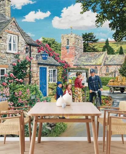 colorido mural de papel pintado personalizable de la época pasada llamado The Police House de Trevor Mitchell para residencias de ancianos