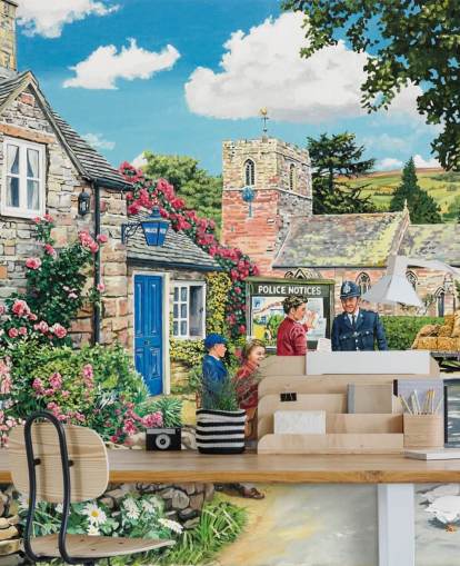 colorful customizable bygone era wallpaper mural called The Police House by Trevor Mitchell for residential care homes colorful customizable bygone era wallpaper mural called The Police House by Trevor Mitchell for residential care homes