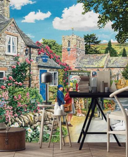 colourful customisable bygone era wallpaper mural called The Police House by Trevor Mitchell for residential care homes