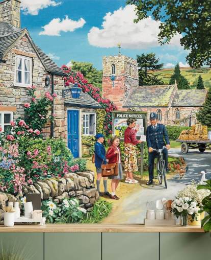 Buntes personalisierbares Tapeten-Wandbild aus vergangenen Zeiten mit dem Titel The Police House von Trevor Mitchell für Pflegeheime