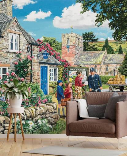 colourful customisable bygone era wallpaper mural called The Police House by Trevor Mitchell for residential care homes