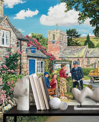 colorful customizable bygone era wallpaper mural called The Police House by Trevor Mitchell for residential care homes
