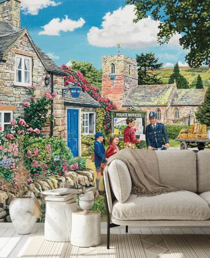 colourful customisable bygone era wallpaper mural called The Police House by Trevor Mitchell for residential care homes