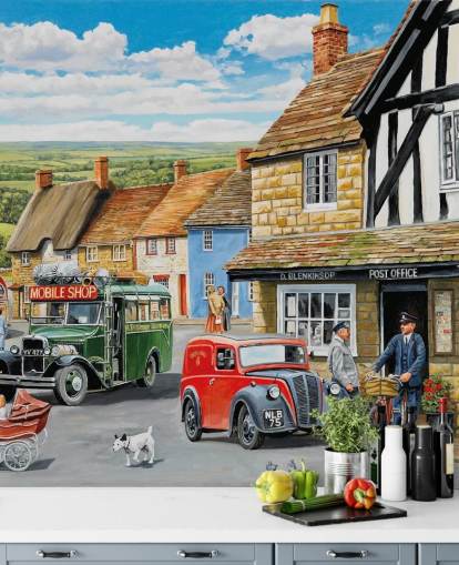 papier peint village post office