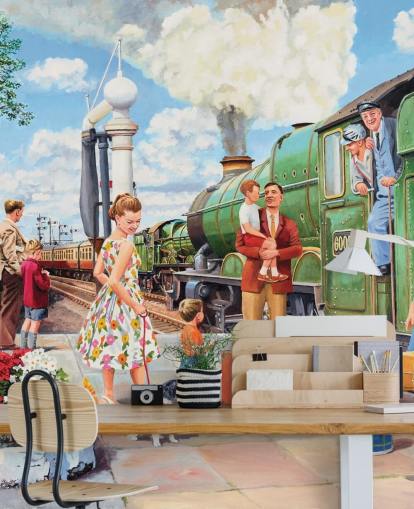 green steam train at station wallpaper