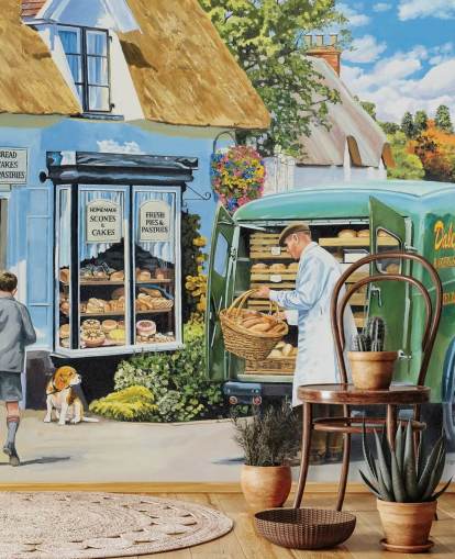 village baker delivering bread wallpaper