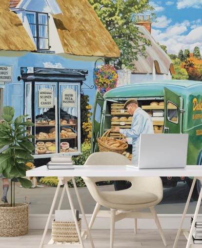 village baker delivering bread wallpaper