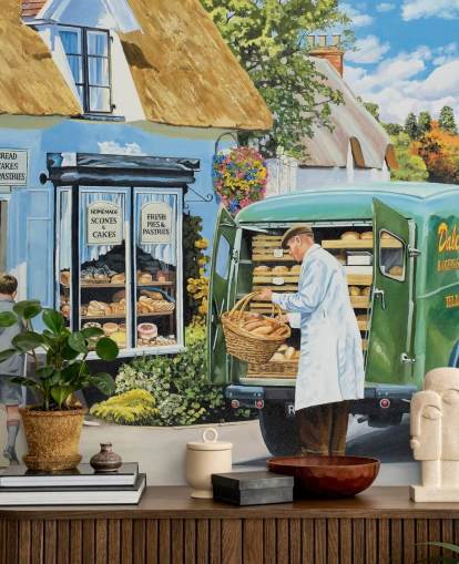 village baker delivering bread wallpaper