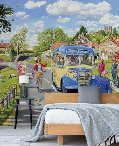 altmodischer Bus fährt durch ein Dorf Tapete altmodischer Bus fährt durch ein Dorf Tapete