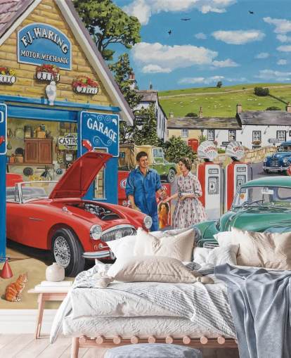 papel de parede garagem dos anos 1950