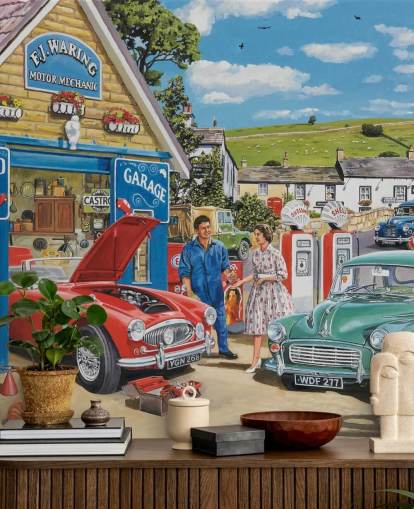 garage behang uit de jaren 1950