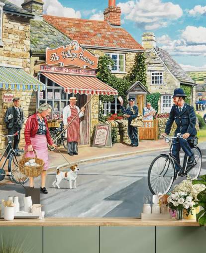 old village with policeman riding on his bike wallpaper
