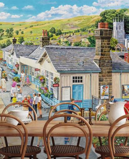 Dampfzug am Bahnhof Tapete