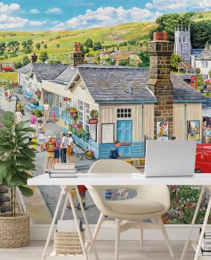 stoomtrein op het treinstation behang stoomtrein op het treinstation behang