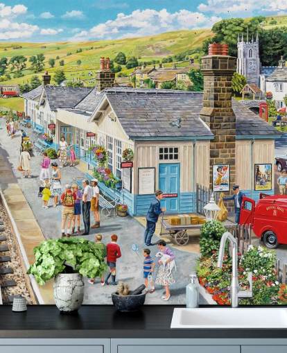 Dampfzug am Bahnhof Tapete Dampfzug am Bahnhof Tapete