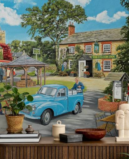 Dorf offenes Café in der Vergangenheit Tapete