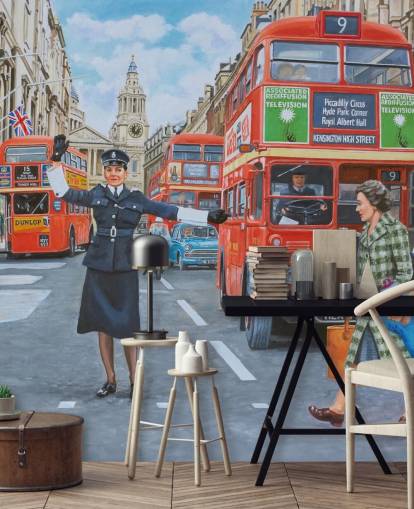 Old London mit WPC Regie Menschen und Verkehr Tapete