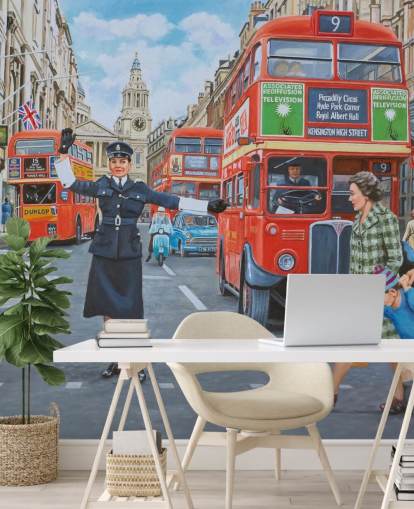 Londres velha com WPC dirigindo pessoas e papel de parede de tráfego