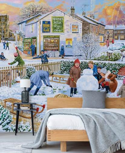 gammeldags vinter scene av barn som leker i snøen tapet gammeldags vinter scene av barn som leker i snøen tapet