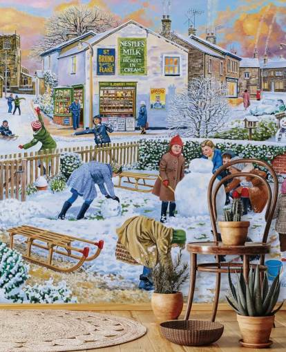 gammeldags vinter scene av barn som leker i snøen tapet gammeldags vinter scene av barn som leker i snøen tapet