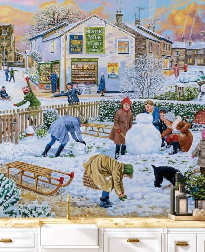 escena de invierno a la antigua usanza de los niños jugando en el papel pintado de nieve escena de invierno a la antigua usanza de los niños jugando en el papel pintado de nieve