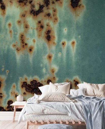 blaues und braunes Rostwandbild namens Descent von Petra Meikle de Vlas