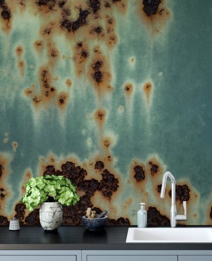 blaues und braunes Rostwandbild namens Descent von Petra Meikle de Vlas