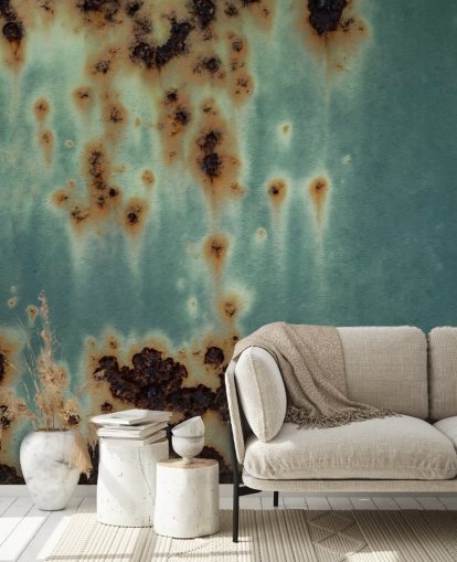 blue and brown rust mural called Descent by Petra Meikle de Vlas