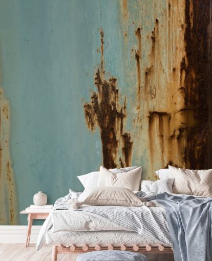 murale personalizzato blu e marrone con effetto metallo chiamato Mineral Drift II di Petra Meikle de Vlas