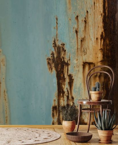 blue and brown custom metal effect mural called Mineral Drift II by Petra Meikle de Vlas