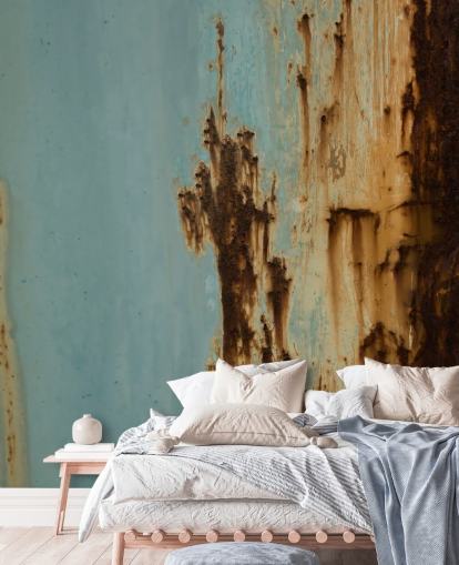 blue and brown custom corroded metal mural called Mineral Drift III by Petra Meikle de Vlas