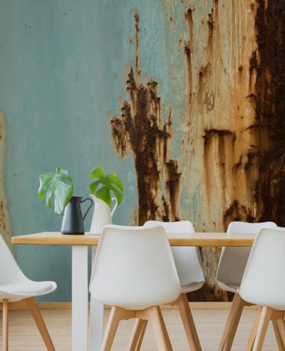 blue and brown custom corroded metal mural called Mineral Drift III by Petra Meikle de Vlas