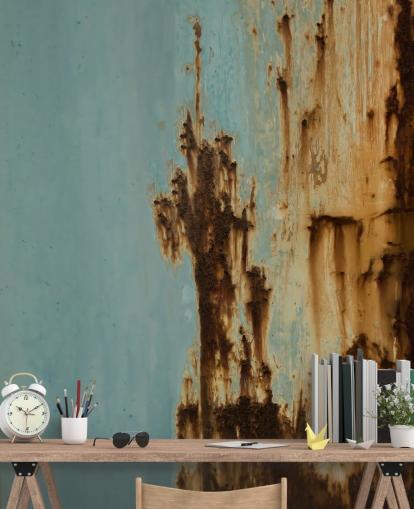 peinture murale personnalisée en métal corrodé bleu et marron appelée Mineral Drift III par Petra Meikle de Vlas