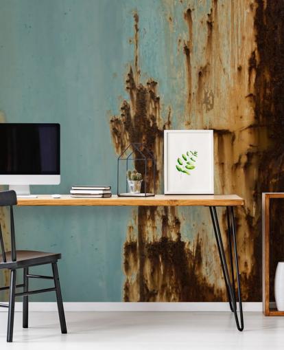 mural de metal corroído personalizado azul y marrón llamado Mineral Drift III de Petra Meikle de Vlas