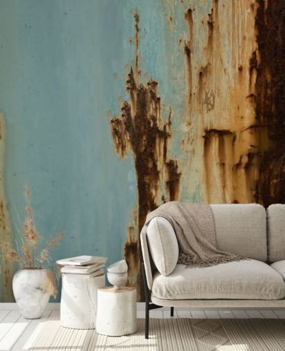 blue and brown custom corroded metal mural called Mineral Drift III by Petra Meikle de Vlas