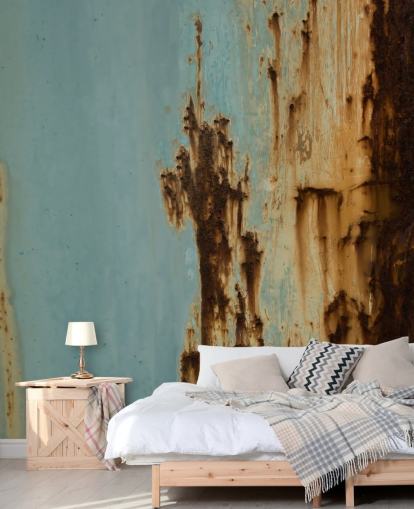 blue and brown custom corroded metal mural called Mineral Drift III by Petra Meikle de Vlas