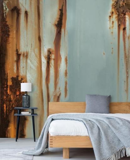 murale in metallo personalizzato blu e marrone chiamato Mineral Drift di Petra Meikle de Vlas murale in metallo personalizzato blu e marrone chiamato Mineral Drift di Petra Meikle de Vlas