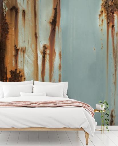 murale in metallo personalizzato blu e marrone chiamato Mineral Drift di Petra Meikle de Vlas