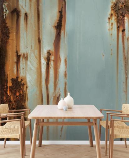 murale in metallo personalizzato blu e marrone chiamato Mineral Drift di Petra Meikle de Vlas