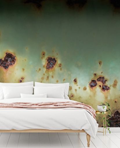 green and brown metal effect mural called Oxidised Drift by Petra Meikle de Vlas