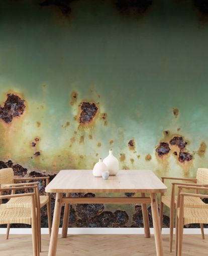 green and brown metal effect mural called Oxidized Drift by Petra Meikle de Vlas