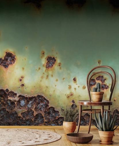green and brown metal effect mural called Oxidized Drift by Petra Meikle de Vlas
