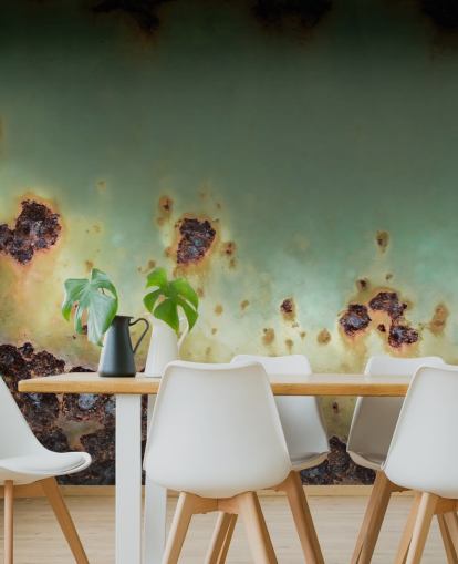 mural con efecto metálico verde y marrón llamado Oxidised Drift de Petra Meikle de Vlas