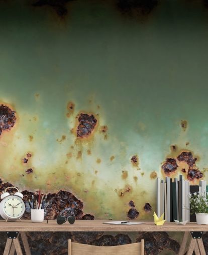 green and brown metal effect mural called Oxidised Drift by Petra Meikle de Vlas green and brown metal effect mural called Oxidised Drift by Petra Meikle de Vlas