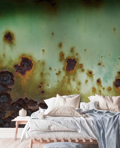 green and brown corroded metal mural called Surface Bloom by Petra Meikle de Vlas green and brown corroded metal mural called Surface Bloom by Petra Meikle de Vlas