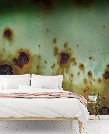 murale in metallo corroso verde e marrone chiamato Surface Bloom di Petra Meikle de Vlas