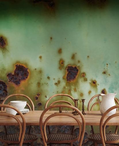 mural de metal corroído verde y marrón llamado Surface Bloom de Petra Meikle de Vlas