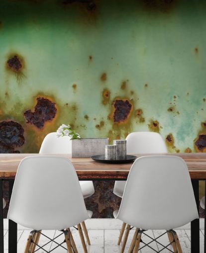 green and brown corroded metal mural called Surface Bloom by Petra Meikle de Vlas